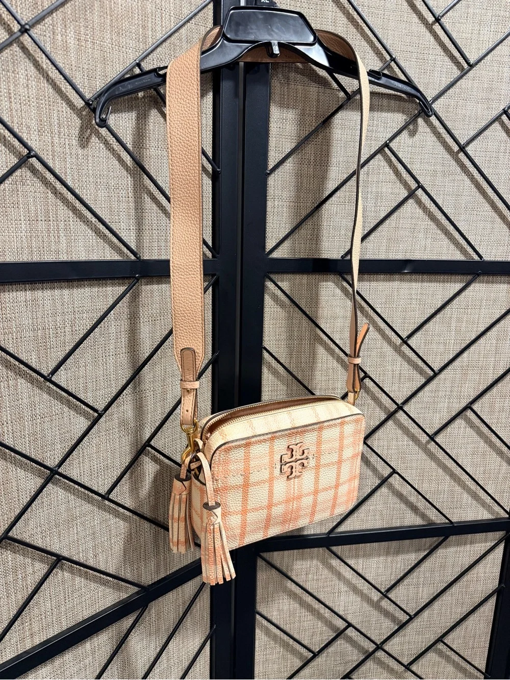 Tory Burch Pink Plaid Leather Crossbody Purse